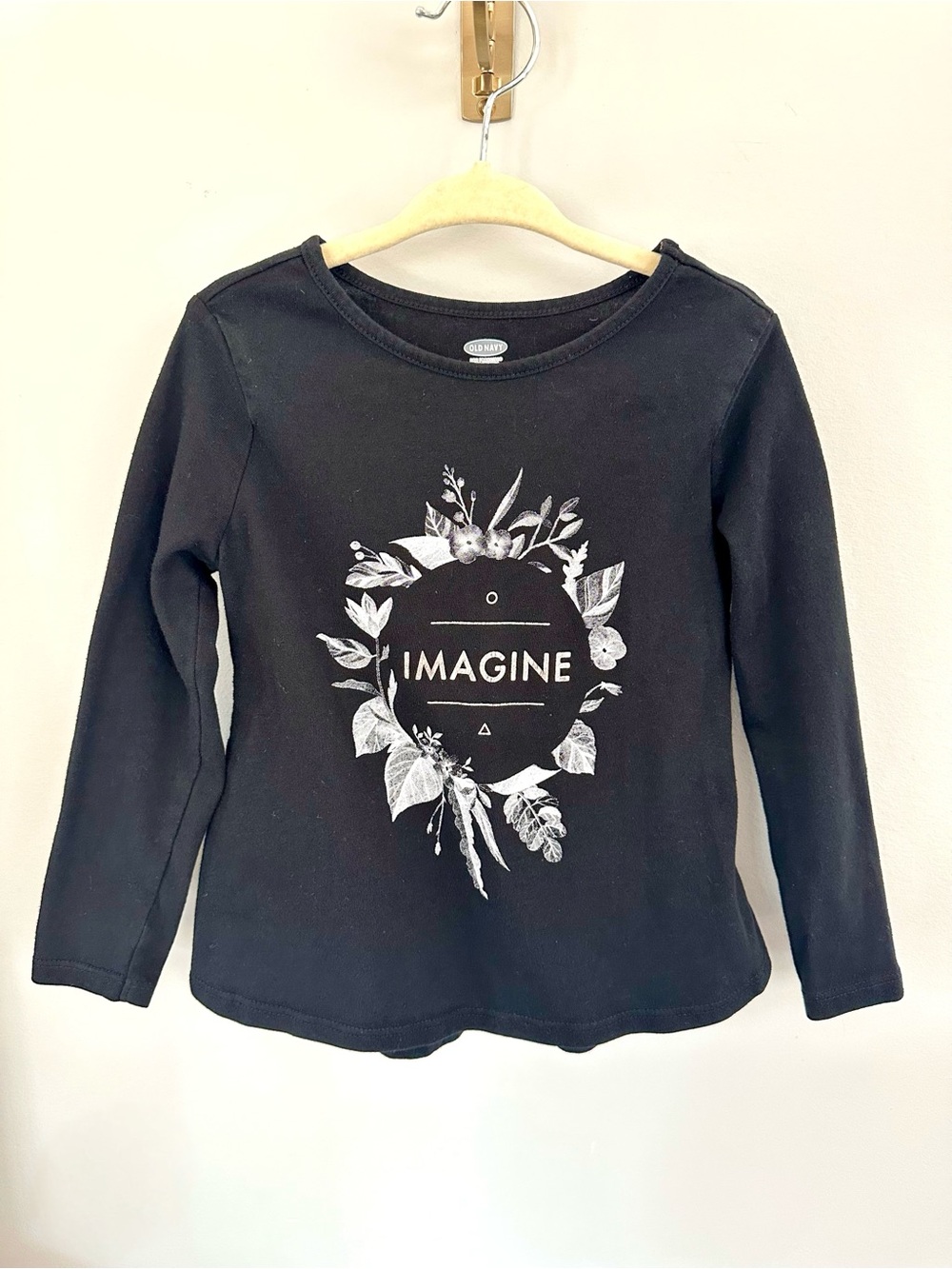 Old Navy Girls 3T Black Imagine Graphic Peplum Long Sleeve Shirt